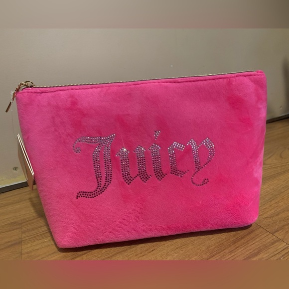 JUICY COUTURE🩷pink & silver diamond travel cosmetic clutch bag NWT & mini bottle - Picture 4 of 12